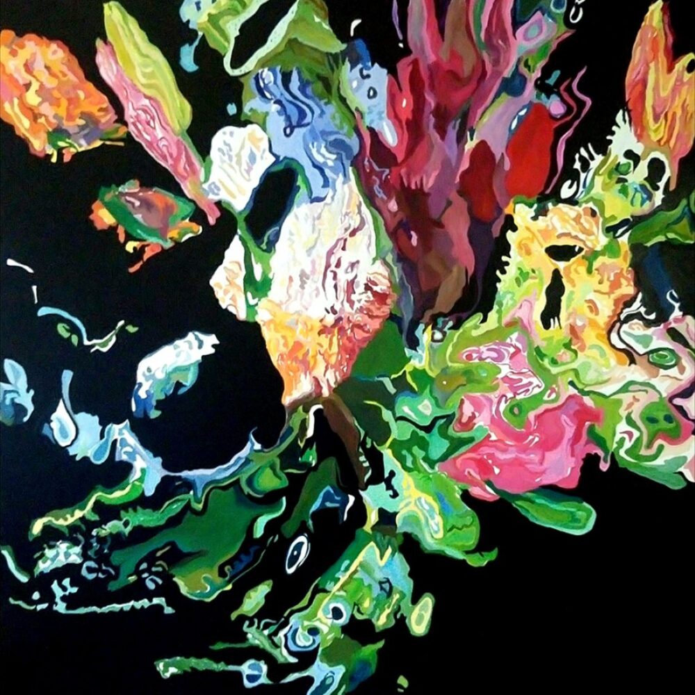 Abstract floral explosion against dark background by Jennifer Gabbay