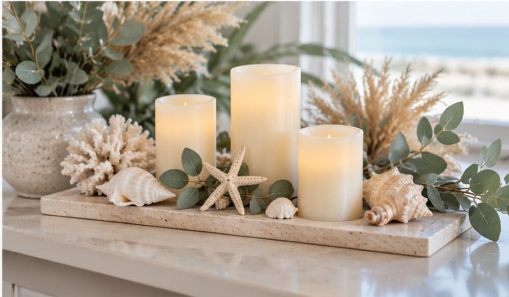 Coastal Christmas Candle Display