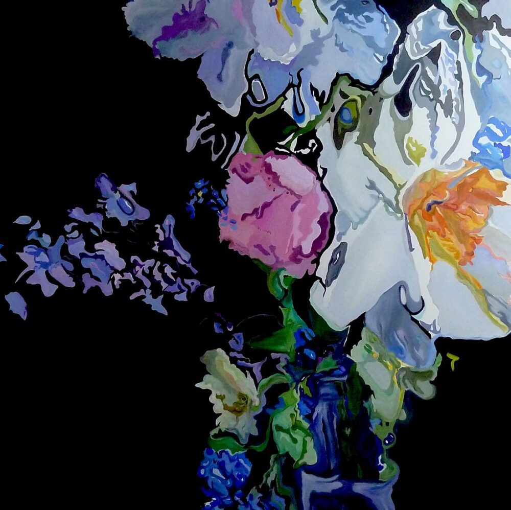 Fragmented floral still life on black background by Jennifer Gabbay
