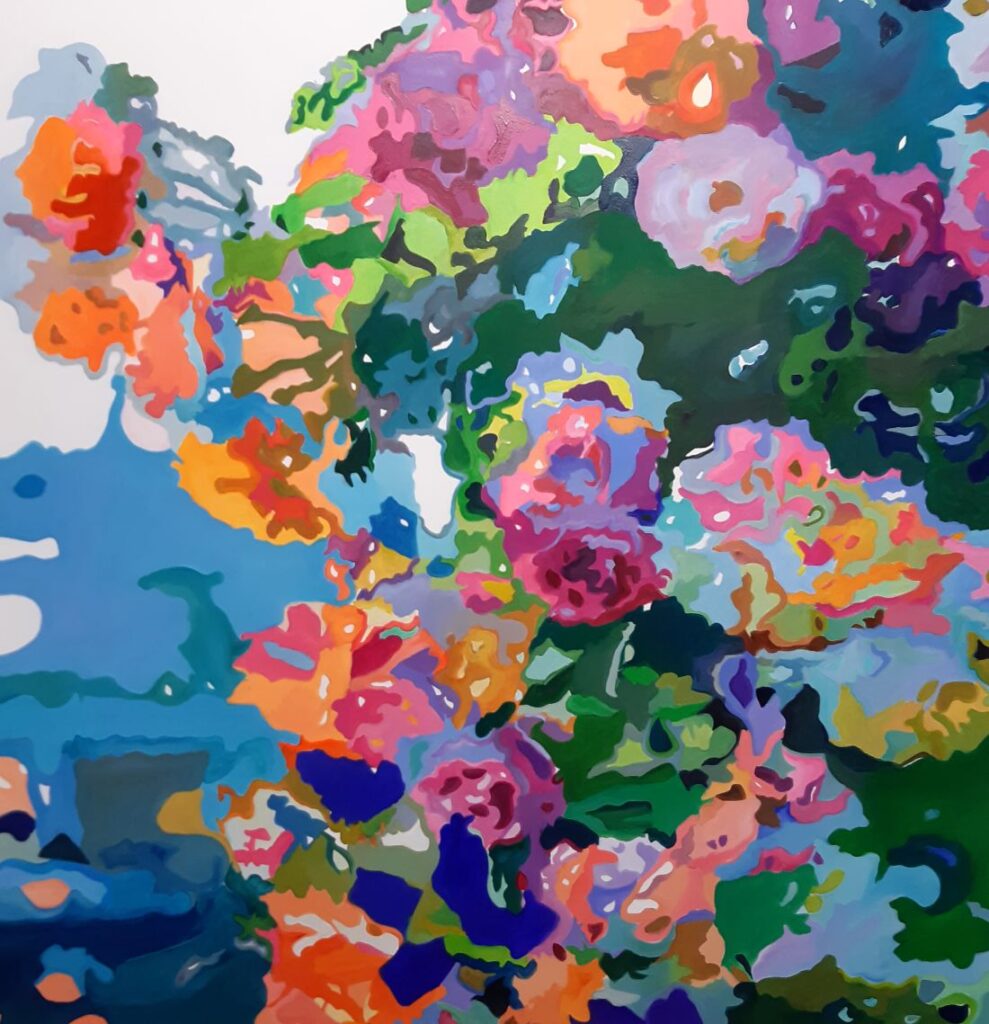 Vibrant rose wall abstract painting by Jennifer Gabbay