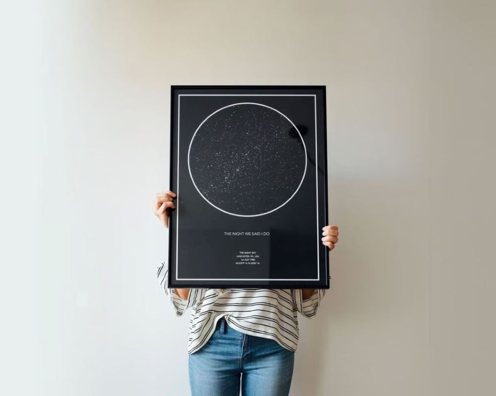 Custom night sky star map engagement poster print