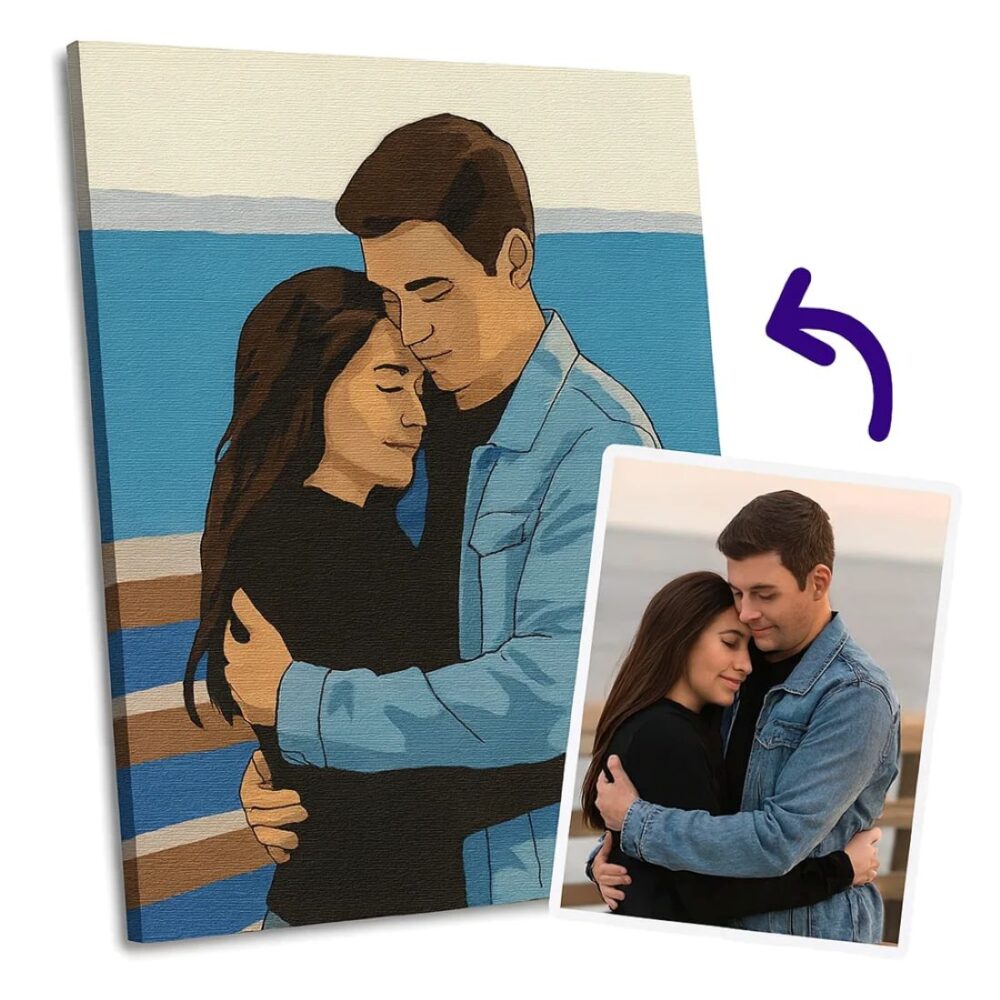 Custom paint by numbers engagement photo canvas