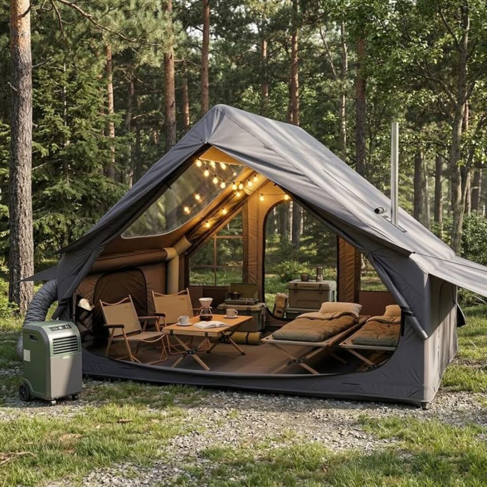 Inflatable 4–6 person camping tent with electric air pump