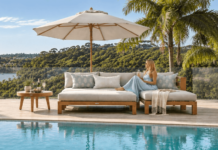 How to choose outdoor furniture that can handle Australian weather Poolside teak double sun lounger with umbrella