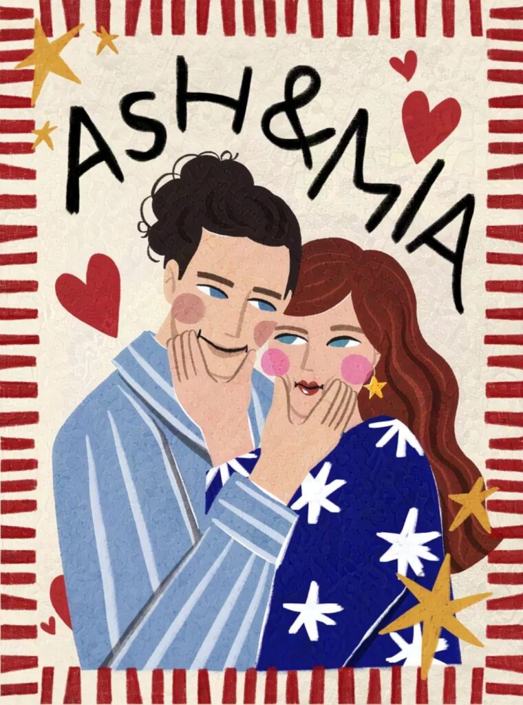Quirky custom couple portrait illustration print