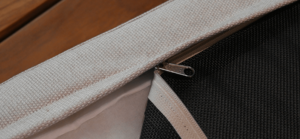 Solution-dyed cushion cover with heavy-duty YKK zip